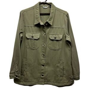 New! Lolita Women’s Sz Lg Olive Green Denim Button Jacket Or Dress, Six Pockets